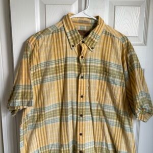 Field & Stream Yellow and Green Plaid Short-Sleeve Button-Down Shirt